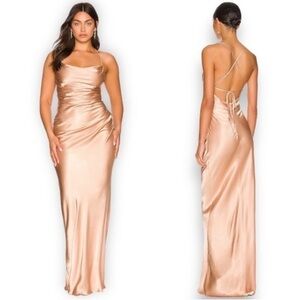 SHONA JOY Ruched Backless Lace Up Slip Dress La Lune Desert Rose NWT Size 6